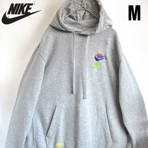 希少 海外限定 ナイキ NIKE 刺繍ロゴ スウェット パーカー トレーナー フーディー ロゴ グレー 古着