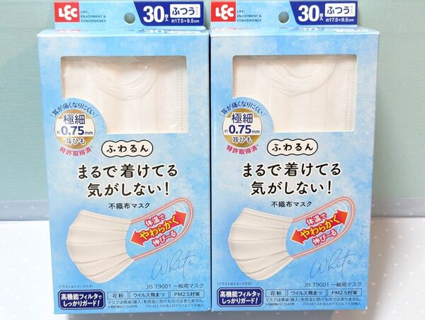 レック(LEC) 極細耳ひも マスク ふわるん (ふつうサイズ) 白 60枚