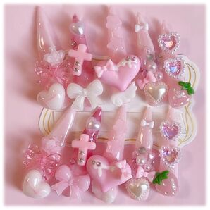 ぴんく×ほわいと> < ゴテゴテ 量産型 ネイルチップ