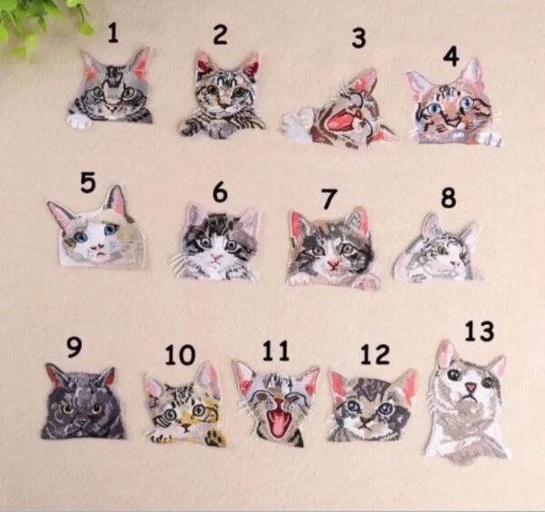 13枚入り ネコ 猫ちゃん刺繍アイロンワッペン