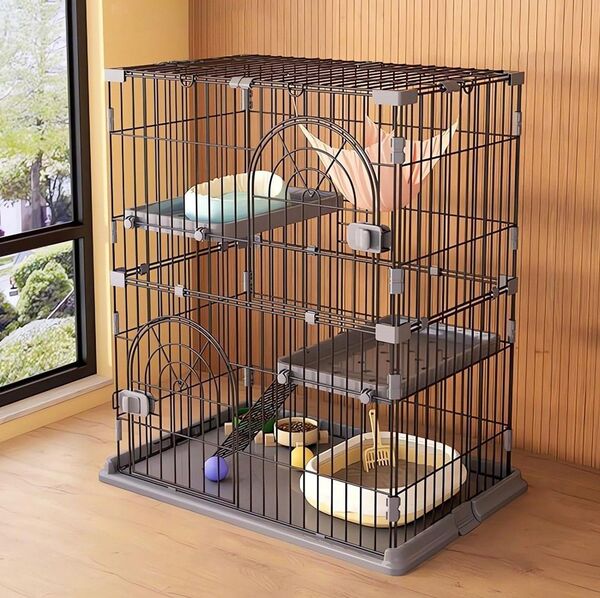 猫ケージ キャットケージ 2段 スリム 大型猫用 ペットケージ 組み立て簡単 梯子 ペットケージ