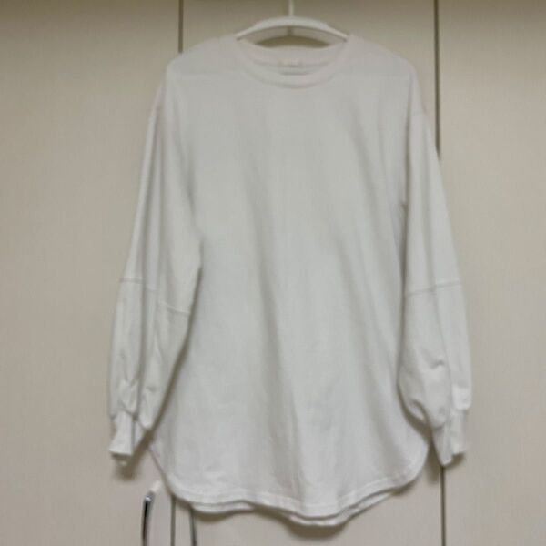 GU ジーユー ミニ裏毛オーバーサイズT(長袖) 241-345582 ホワイト 白 【Lサイズ】ロンT 長袖Tシャツ