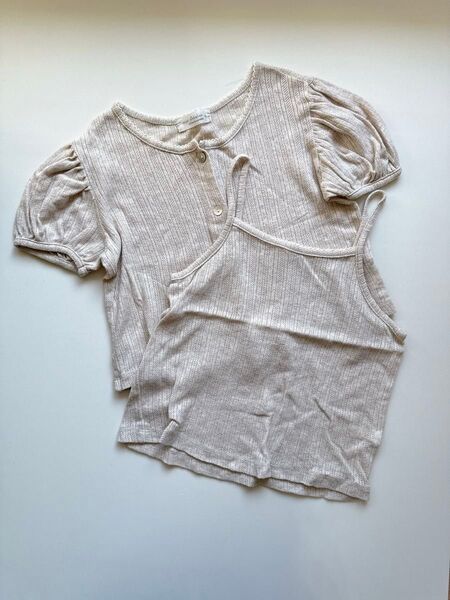 mon Atelier 韓国子ども服 アンサンブルセット 半袖 カットソー ベージュ