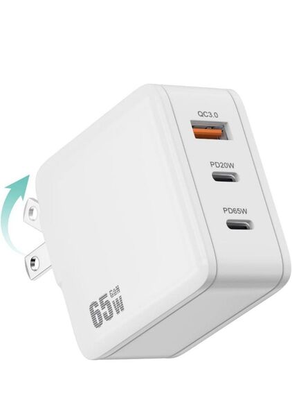 急速充電器 65W 3ポート USB-C×2 USB-A×1 ホワイト