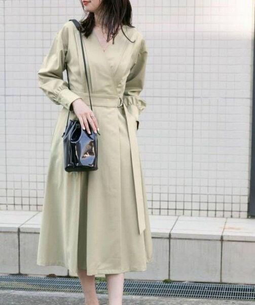 KBF+ワンピース(長袖)カシュクール ベルト タック ワンピース アーバンリサーチ超美品