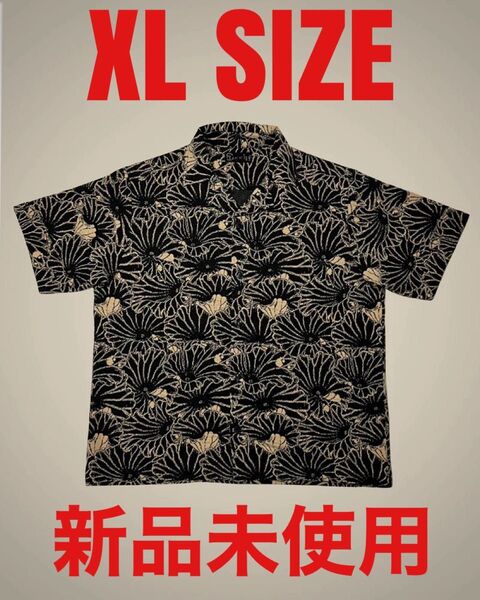 【新品未使用XLサイズ】GAKKIN Jacquard shirt黒蓮葉ジャカード限定品 半袖シャツ 半袖