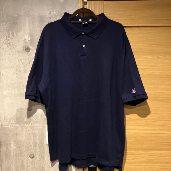 ラッセル RUSSELL ポロシャツ ワンポイント刺繍 XXL USA製 ネイビー