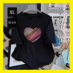★即購入OK★ Tシャツ ハートブラック 半袖 かわいい 黒T シンプル 韓国風