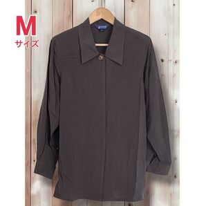 未使用 jasmi silk シルク 長袖シャツ 長袖ブラウス こげ茶 Mサイズ 薄手