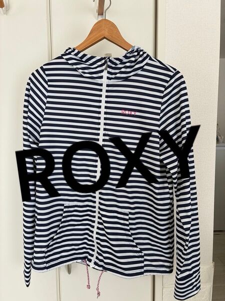 ROXY ラッシュガード パーカー ボーダー ネイビー Lサイズ
