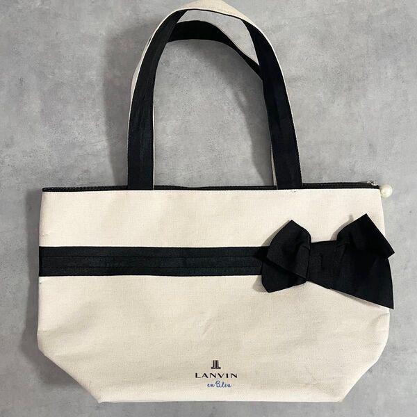 LANVIN EN BLUE リボン付きビッグトートバッグアイボリー×ブラック
