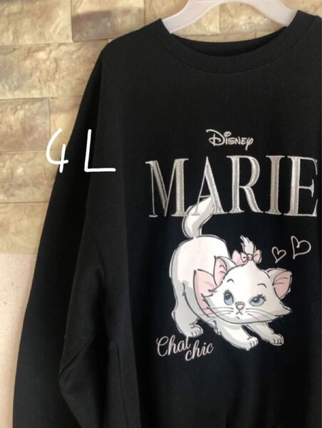 ディズニー おしゃれキャット マリー マリーちゃん ねこ 刺繍 ロゴ 薄手 トレーナー レディース 4L