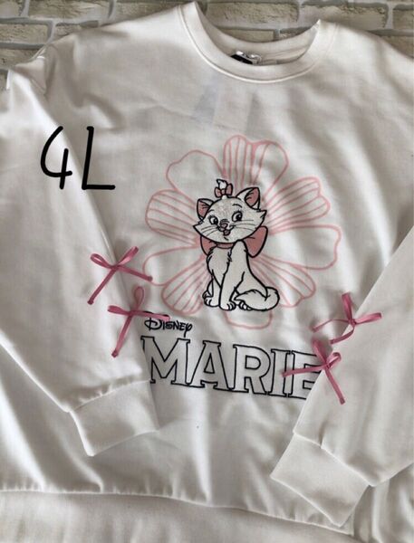 ディズニー おしゃれキャット マリー マリーちゃん ねこ リボン 薄手 トレーナー レディース 洋服 4L