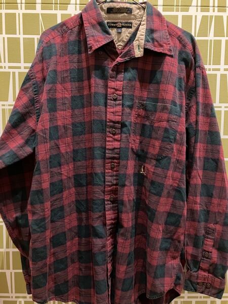 TOMMY HILFIGER 長袖シャツ チェック柄 XL レッド系 古着
