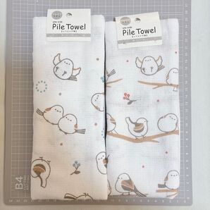 新品 シマエナガ 綿100% パイル生地 フェイスタオル 色違い2枚セット ガーゼタオル 肌に優しい 敏感肌 赤ちゃんに 柔らか