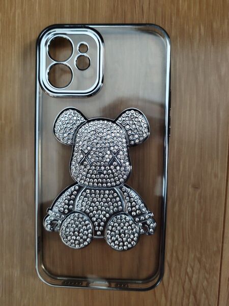 iPhone12ラインストーン クマ ケース クリア