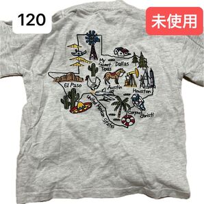 しまむら リトルウィークエンド little weekend 地図刺繍半袖Tシャツ オートミール きえさん ホタテくん 120