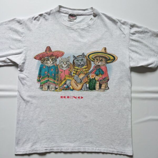 90sアニマルプリントtシャツ L 猫柄