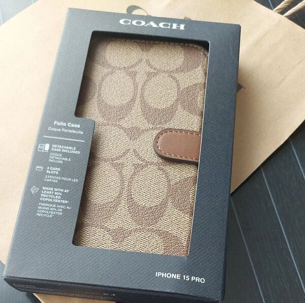 COACH iPhone15pro 手帳型 シグネチャー