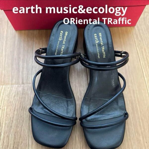 美品earth music&ecologyストラップサンダル M カジュアル ブラック 黒