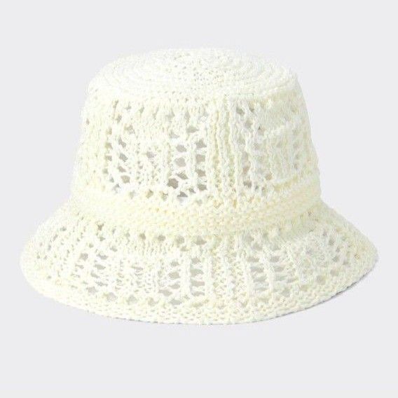 GU クロッシュバケットハット オフホワイト 美品 ニット 帽子
