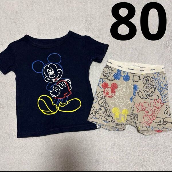 baby GAP ミッキーマウス パジャマ Tシャツ 短パン 12〜18m 80