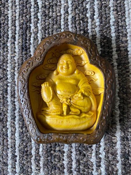 仏教美術 布袋様 彫刻工芸品 精密彫刻 木彫仏像 縁起物 開運 お守り 古美術 高さ6.5cm 根付