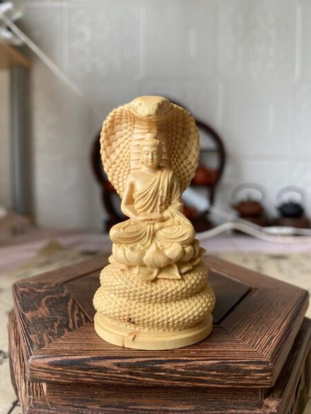 仏教美術 柘植木彫り 釈迦如来 座像 蛇仏如来 彫刻仏像 如来 坐像 釈迦如来像 蛇座 仏像本尊