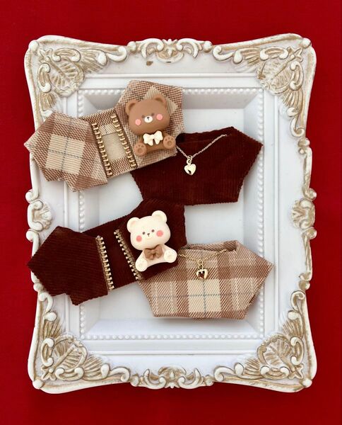 ぬい服10-12cm おしゃれ着【Dベアハート】4枚セット