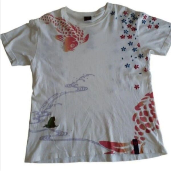 美品 サンマルイチ Tシャツ 半袖 鯉 和柄 桜 カエル L オフホワイト