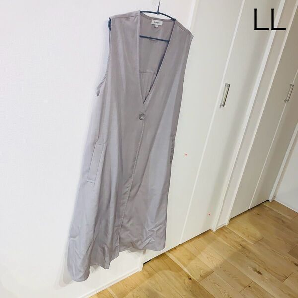 hareiro晴れ色ロングジレロングベストグレー灰色試着のみ使用LL 2L XL
