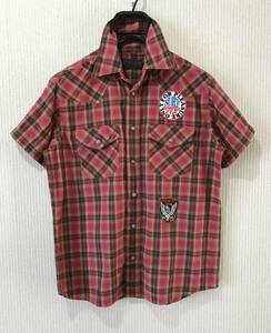 * Gotcha GOTCHA badge lame stitch check short sleeves western shirt work shirt tops M BJBJ.E