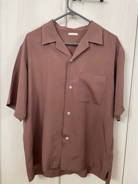 GU オープンカラーシャツ レーヨンシャツ M ブラウン ビックシルエット