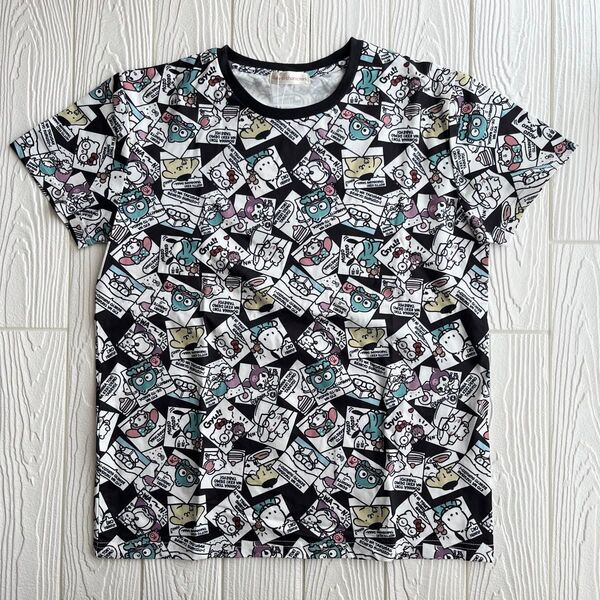 L サンリオキャラクターズ 総柄Tシャツ Sanrio ハンギョドン キティ シナモロール ポムポムプリン キキララ クロミ