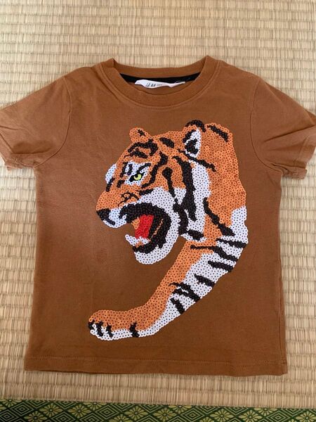 H&M トラ柄Tシャツ スパンコール 100cm ブラウン