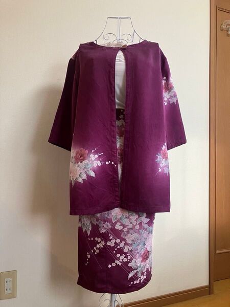 古着着物リメイク セットアップ ハンドメイド 正絹 着物 古着