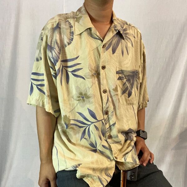 Banana Cabana 開襟 アロハシャツ 総柄シャツ オープンカラー 古着 半袖シャツ シルクシャツ