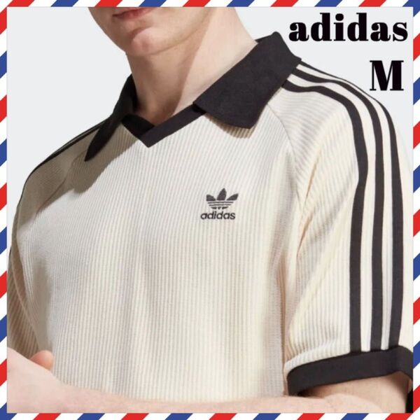 人気アイテム!日本未発売!adidas originals ワッフルポロシャツ 半袖 白 L相当 オフホワイト