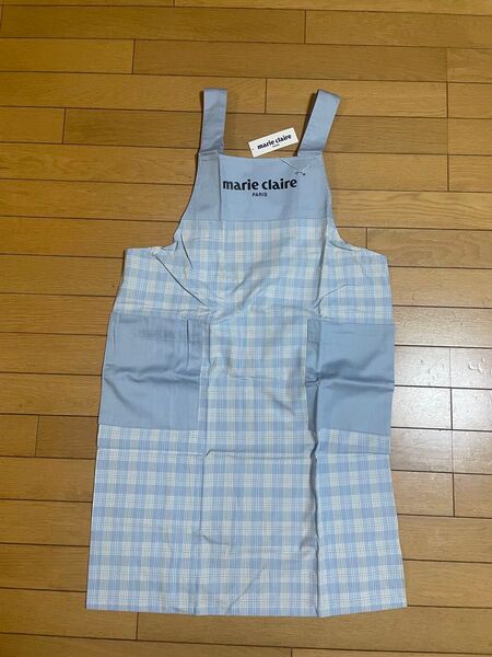 【新品・未使用】マリクレール エプロン 水色 綿100%
