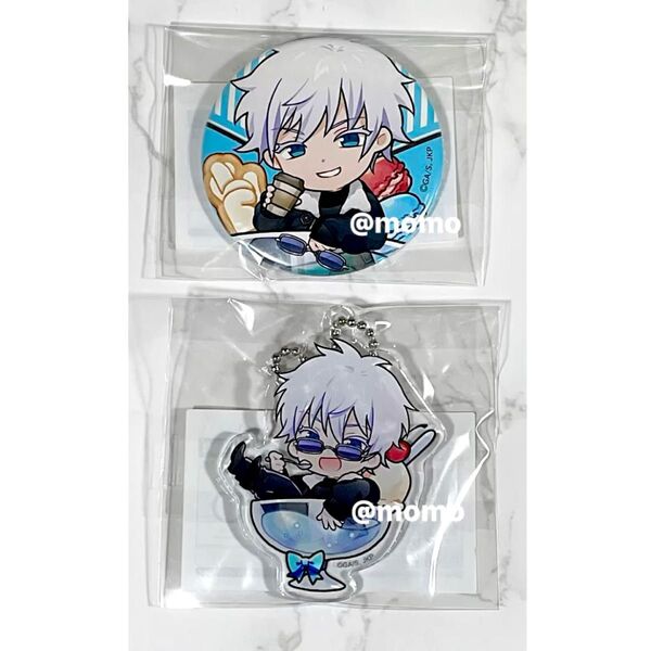 呪術廻戦×まるくじ 五条悟 アクリルキーホルダー 缶バッジ 【ちゃぽんっ!】アクキー