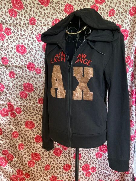 A/X ARMANI EXCHANGE パーカー 黒 ラメロゴ入り y2k 平成 お兄系