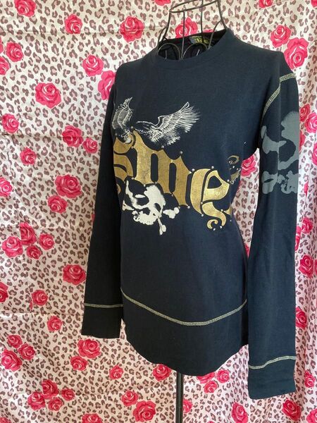 SMET byクリスチャンオードジェープリント お兄系 スカル ホース リブ長袖シャツ ロングTシャツ y2k パンク 平成