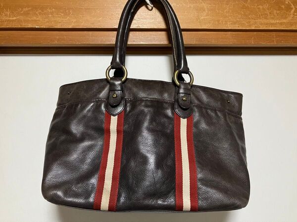 BALLY バリー トートバッグ ハンドバッグ レザー ビジネスバッグ ストライプ 茶