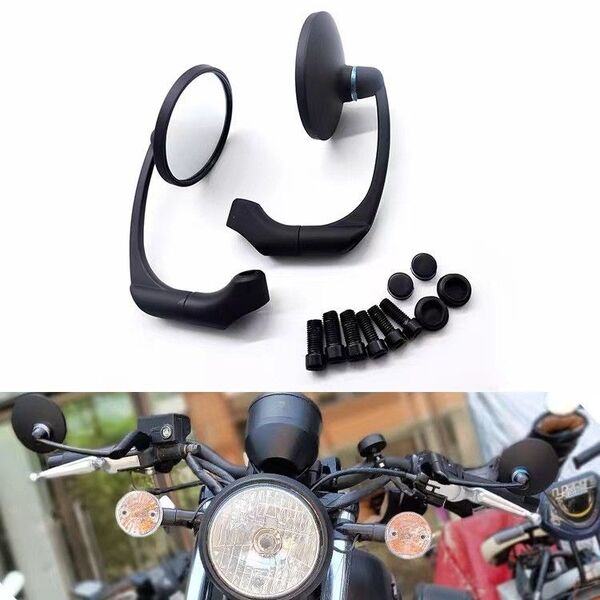 10mm 8mm 可能 正ネジ 逆ネジ バイク ミラー 左右ブラック ラウンド 丸 ブラック 黒