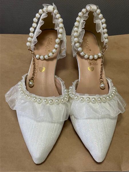 ローヒール パンプス 白 24.0㎝ 結婚式