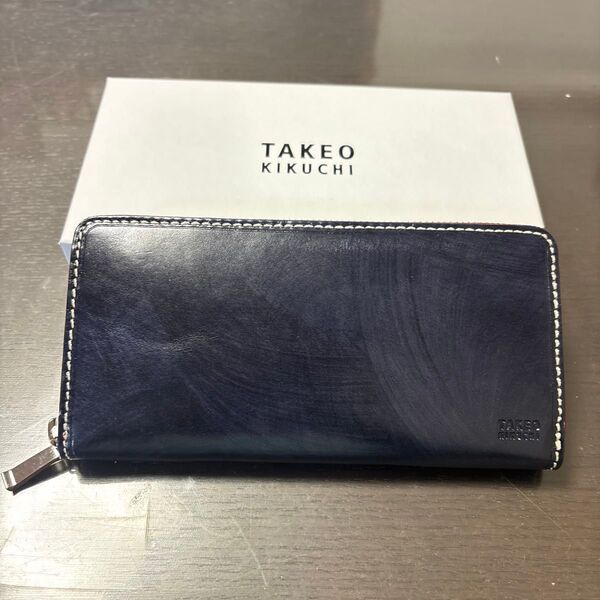 TAKEO KIKUCHI 長財布 ネイビー レザー