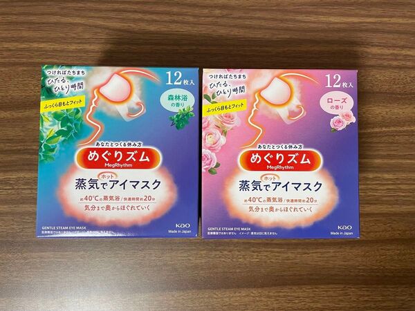24枚 12枚入2種2箱 花王 めぐりズム 森林浴の香り12枚 ローズの香り12枚 蒸気でホットアイマスク 箱無し