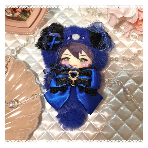 ☆ぬい服 着ぐるみ ハンドメイド にじぱぺっと 10cm 黒×青 ワンちゃん☆