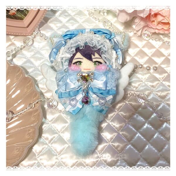 ☆ぬい服 着ぐるみ ハンドメイド にじぱぺっと 10cm 水色 天使 ヘッドドレスねこちゃん☆