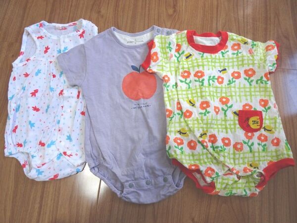 □ベビー服・子供服★60-70cm☆ロンパース★3枚セット★tete a tete Petit jam プチジャム 西松屋★春夏秋